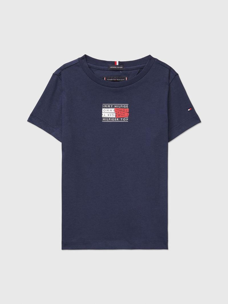 Lány Tommy Hilfiger Flag Logo Tape Póló Sötétkék | HU 1930GSO